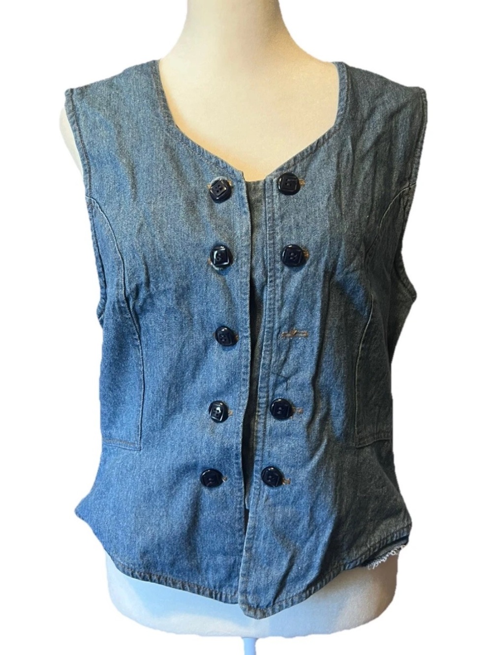 Stuart Alan Vintage Double Button Denim Vest Boho Country Women’s Size 12 *FLAW